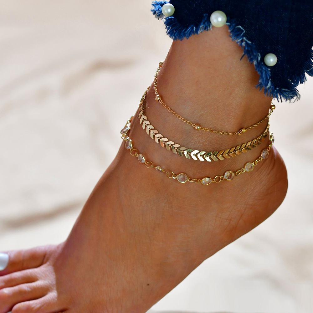 Double Chain Anklet Ethnic Vintage Charm Double Layered Stone Beads Anklet Chain 