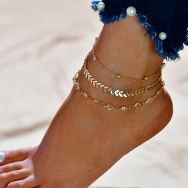 Double Chain Anklet Ethnic Vintage Charm Double Layered Stone Beads Anklet Chain 