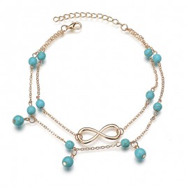  Fashion Jewelry Anklet Bracelet Multiple Layered Turquoise Anklet Chain for Women 