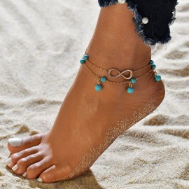  Fashion Jewelry Anklet Bracelet Multiple Layered Turquoise Anklet Chain for Women 