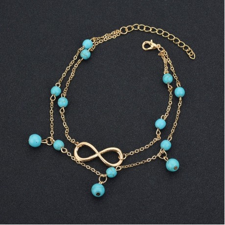  Fashion Jewelry Anklet Bracelet Multiple Layered Turquoise Anklet Chain for Women