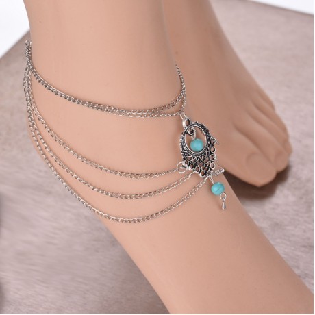 Jewelry Vintage Turquoise Anklet Chains Ethnic Water Drop Anklet Bracelet for Women