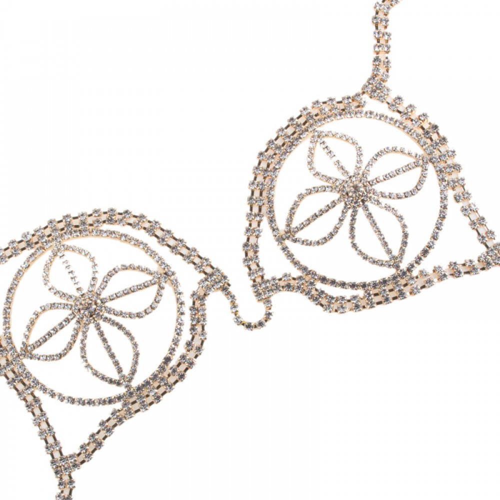 Sexy Harness Bikini  Body Necklace Chains Harness Openwork Flower Shape Body Crystal Chain