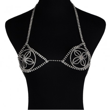 Sexy Harness Bikini  Body Necklace Chains Harness Openwork Flower Shape Body Crystal Chain