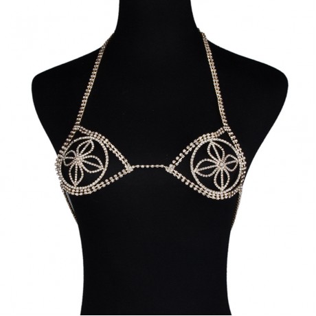 Sexy Harness Bikini  Body Necklace Chains Harness Openwork Flower Shape Body Crystal Chain