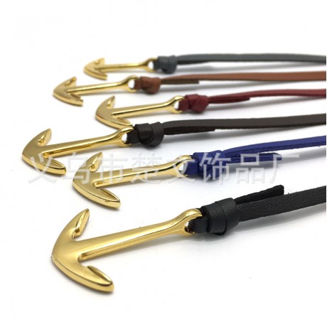 18K Gold Bonded Leather Anchor Bracelet For Women And Men