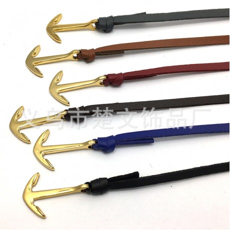 18K Gold Bonded Leather Anchor Bracelet For Women And Men
