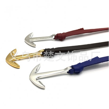 18K Gold Bonded Leather Anchor Bracelet For Women And Men