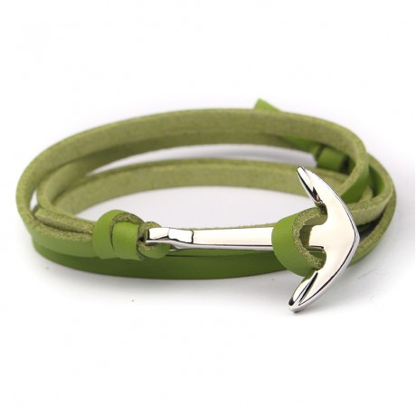 18K Gold Bonded Leather Anchor Bracelet For Women And Men