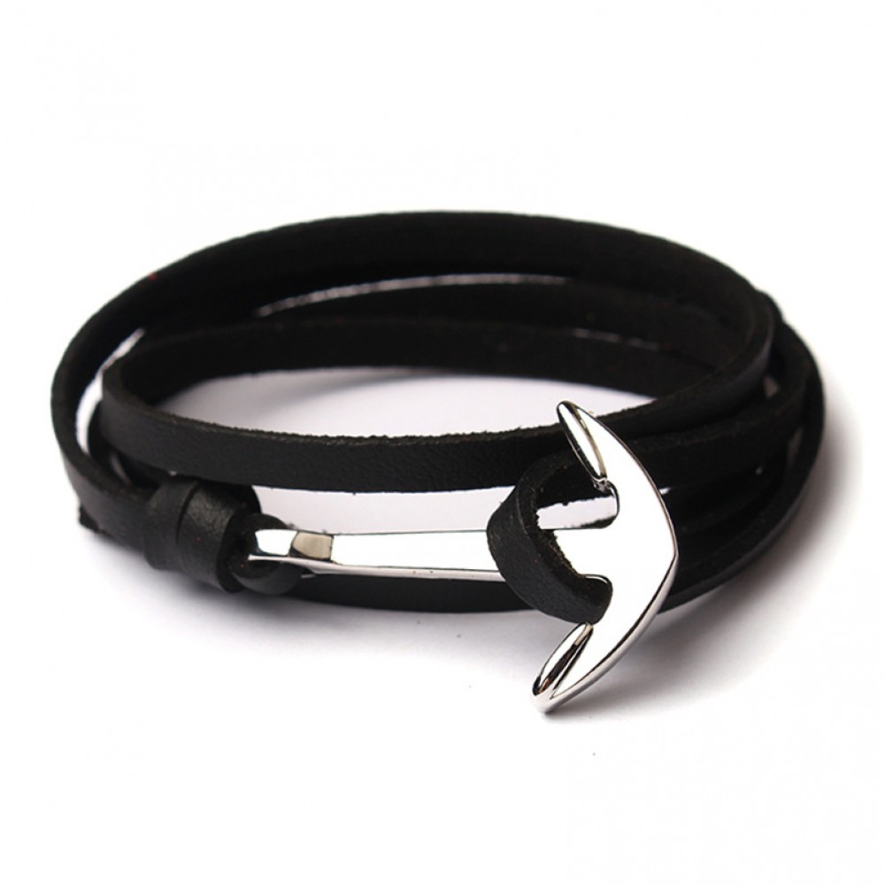 18K Gold Bonded Leather Anchor Bracelet For Women And Men