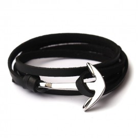 18K Gold Bonded Leather Anchor Bracelet For Women And Men