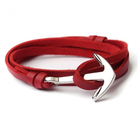 18K Gold Bonded Leather Anchor Bracelet For Women And Men