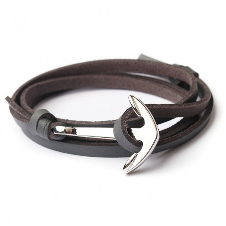 18K Gold Bonded Leather Anchor Bracelet For Women And Men