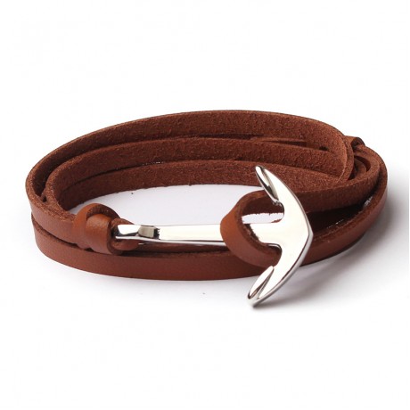 18K Gold Bonded Leather Anchor Bracelet For Women And Men
