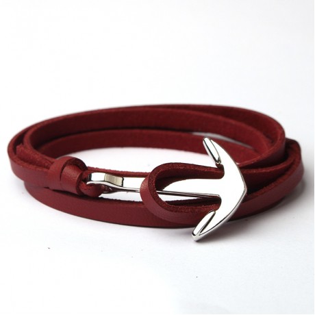 18K Gold Bonded Leather Anchor Bracelet For Women And Men