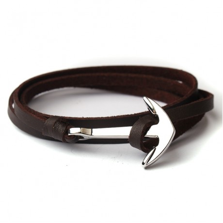 18K Gold Bonded Leather Anchor Bracelet For Women And Men