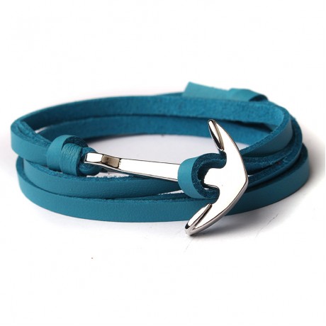 18K Gold Bonded Leather Anchor Bracelet For Women And Men