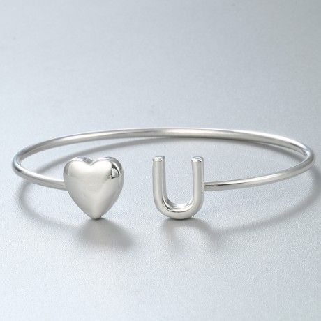 Women's & Girls  Heart Love 18K Gold Open Bracelet Cuff Metal Smooth Bracelet