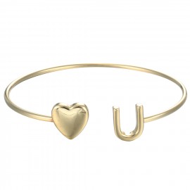 Women's & Girls  Heart Love 18K Gold Open Bracelet Cuff Metal Smooth Bracelet 
