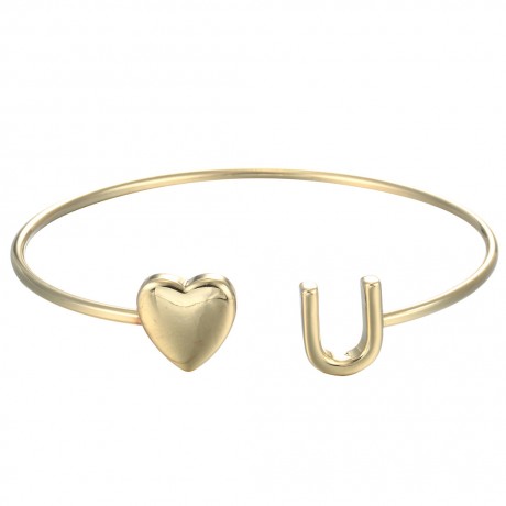 Women's & Girls  Heart Love 18K Gold Open Bracelet Cuff Metal Smooth Bracelet