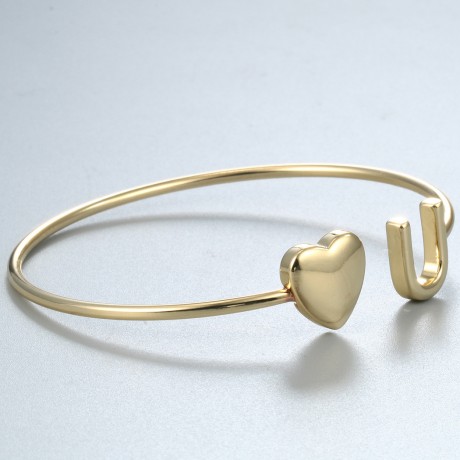 Women's & Girls  Heart Love 18K Gold Open Bracelet Cuff Metal Smooth Bracelet