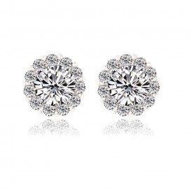 9.3mm Brilliant Flower Stud Earrings for Women Girls