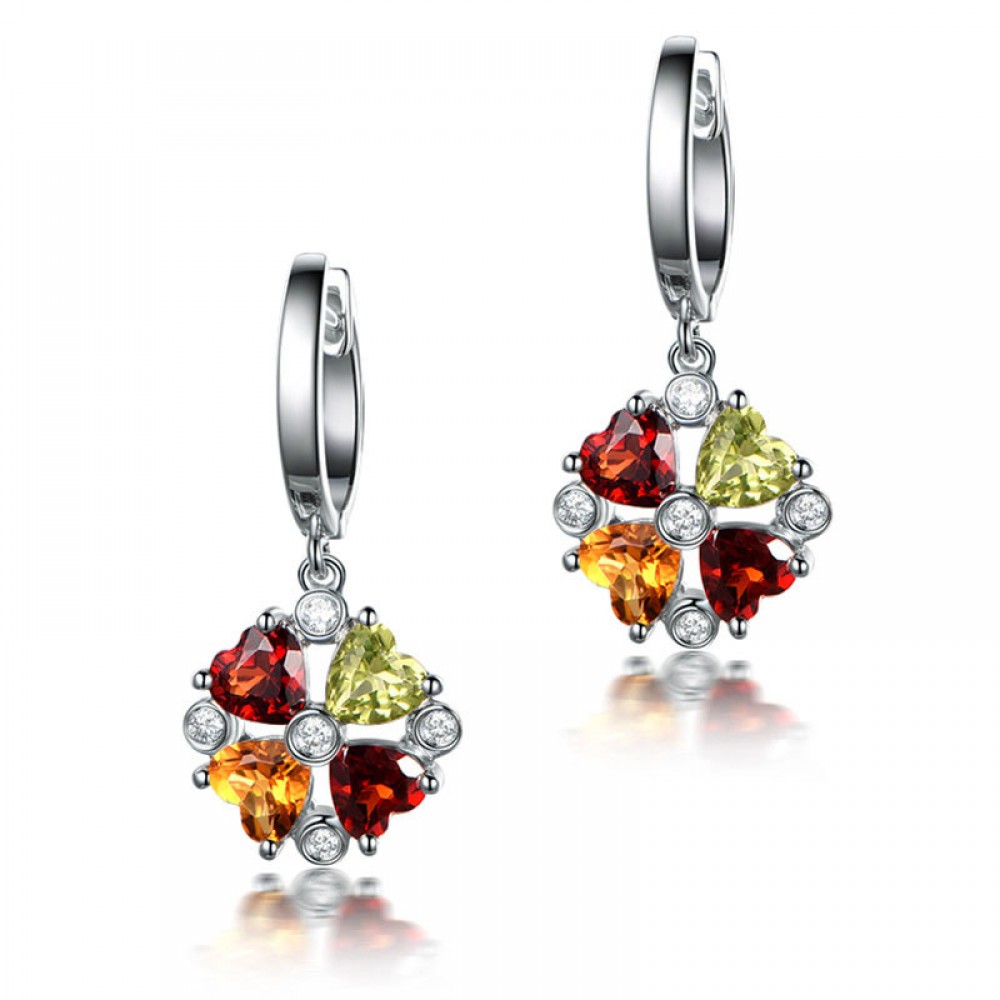 18K Gold Fashion Earring Colorful Crystal Gemstone Dangle Earring for Women