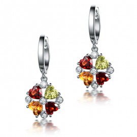 18K Gold Fashion Earring Colorful Crystal Gemstone Dangle Earring for Women