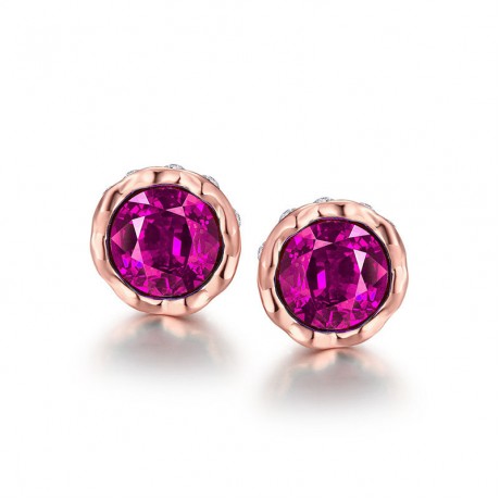 Rose Gold-Plated Colorful Cluster Round Cut Stud Earrings 