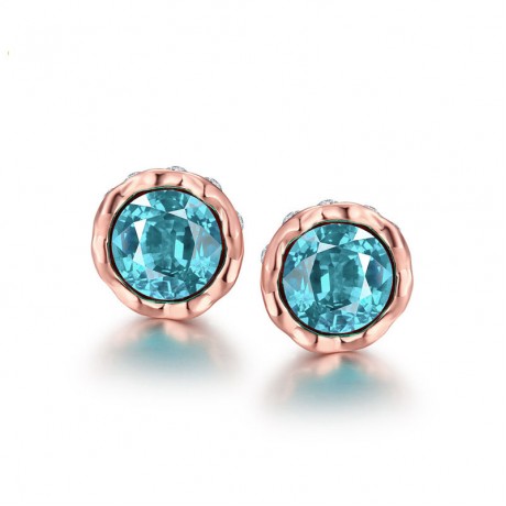 Rose Gold-Plated Colorful Cluster Round Cut Stud Earrings 