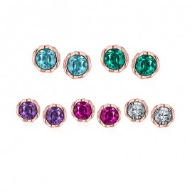 Rose Gold-Plated Colorful Cluster Round Cut Stud Earrings  