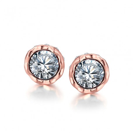 Rose Gold-Plated Colorful Cluster Round Cut Stud Earrings 