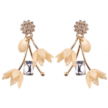 Unique Long Earring Diamond Flower Shape Earrings For Women