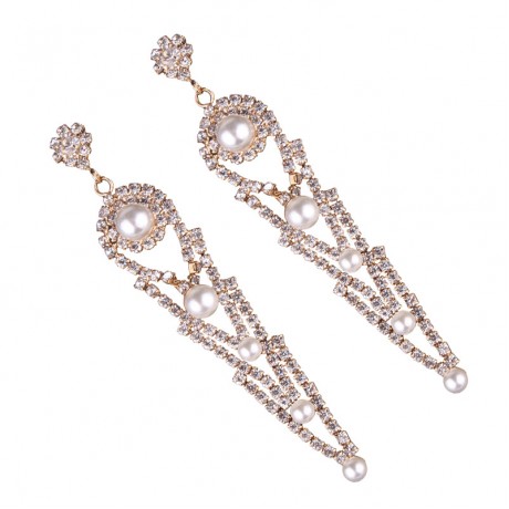 Hot Diamond Long Earrings Alloy Pearl Stud Earring For Girls