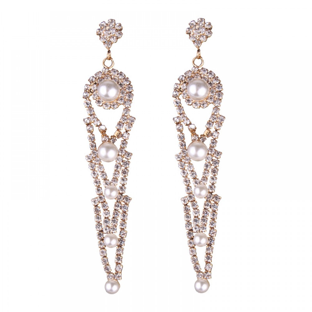 Hot Diamond Long Earrings Alloy Pearl Stud Earring For Girls