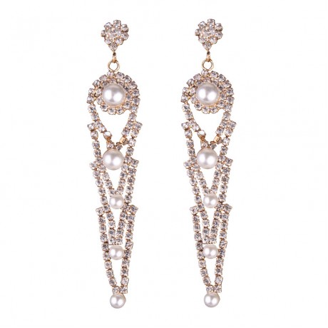 Hot Diamond Long Earrings Alloy Pearl Stud Earring For Girls