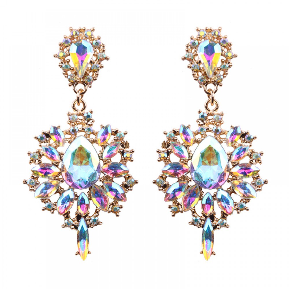 New Fashion Earrings Vintage Big Crystal Flower Drop Earring Statement Jewelry For Women 