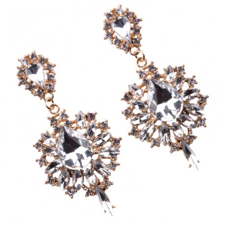 New Fashion Earrings Vintage Big Crystal Flower Drop Earring Statement Jewelry For Women 