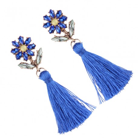 Long Blue Tassel Earrings Flower Dangle Drop Tassel Stud Earrings Women Gifts