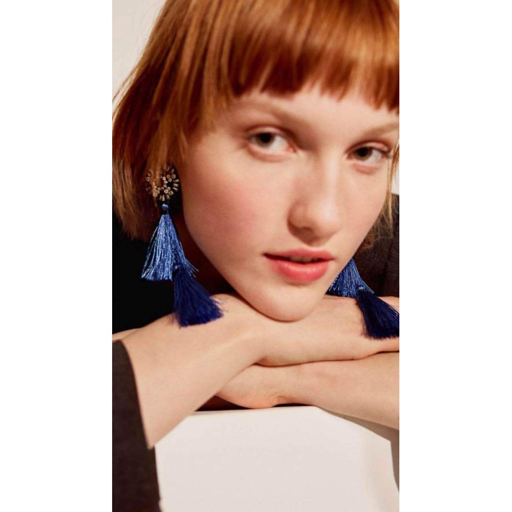Long Blue Tassel Earrings Flower Dangle Drop Tassel Stud Earrings Women Gifts