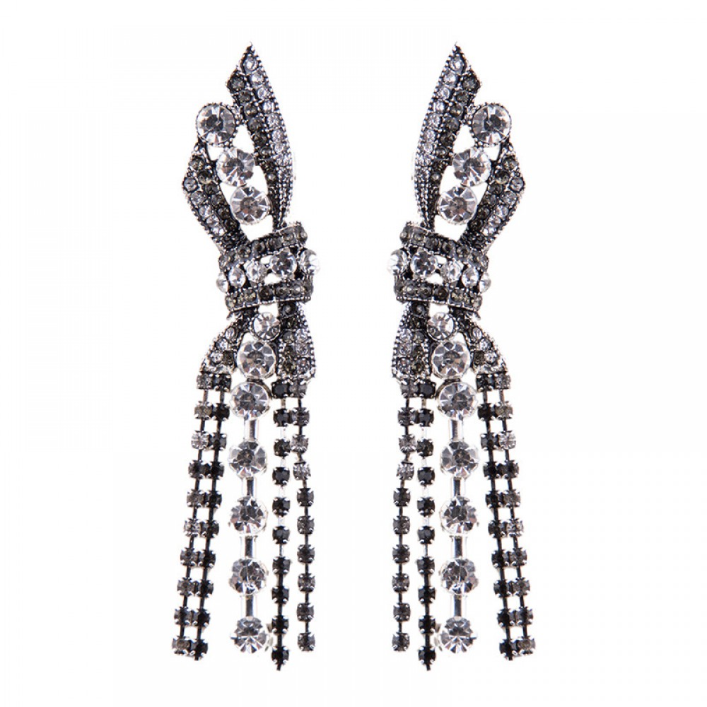 Fashion Tassel Bow Earring Dangle Drop Crystal Dinner Earrings Trendy Beautiful Wedding Earrings  