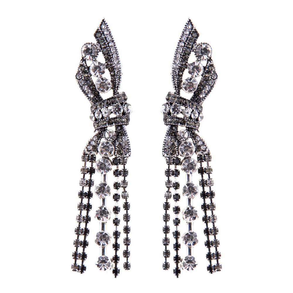 Fashion Tassel Bow Earring Dangle Drop Crystal Dinner Earrings Trendy Beautiful Wedding Earrings  