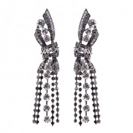 Fashion Tassel Bow Earring Dangle Drop Crystal Dinner Earrings Trendy Beautiful Wedding Earrings  
