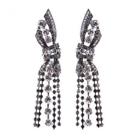 Fashion Tassel Bow Earring Dangle Drop Crystal Dinner Earrings Trendy Beautiful Wedding Earrings  