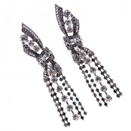 Fashion Tassel Bow Earring Dangle Drop Crystal Dinner Earrings Trendy Beautiful Wedding Earrings   