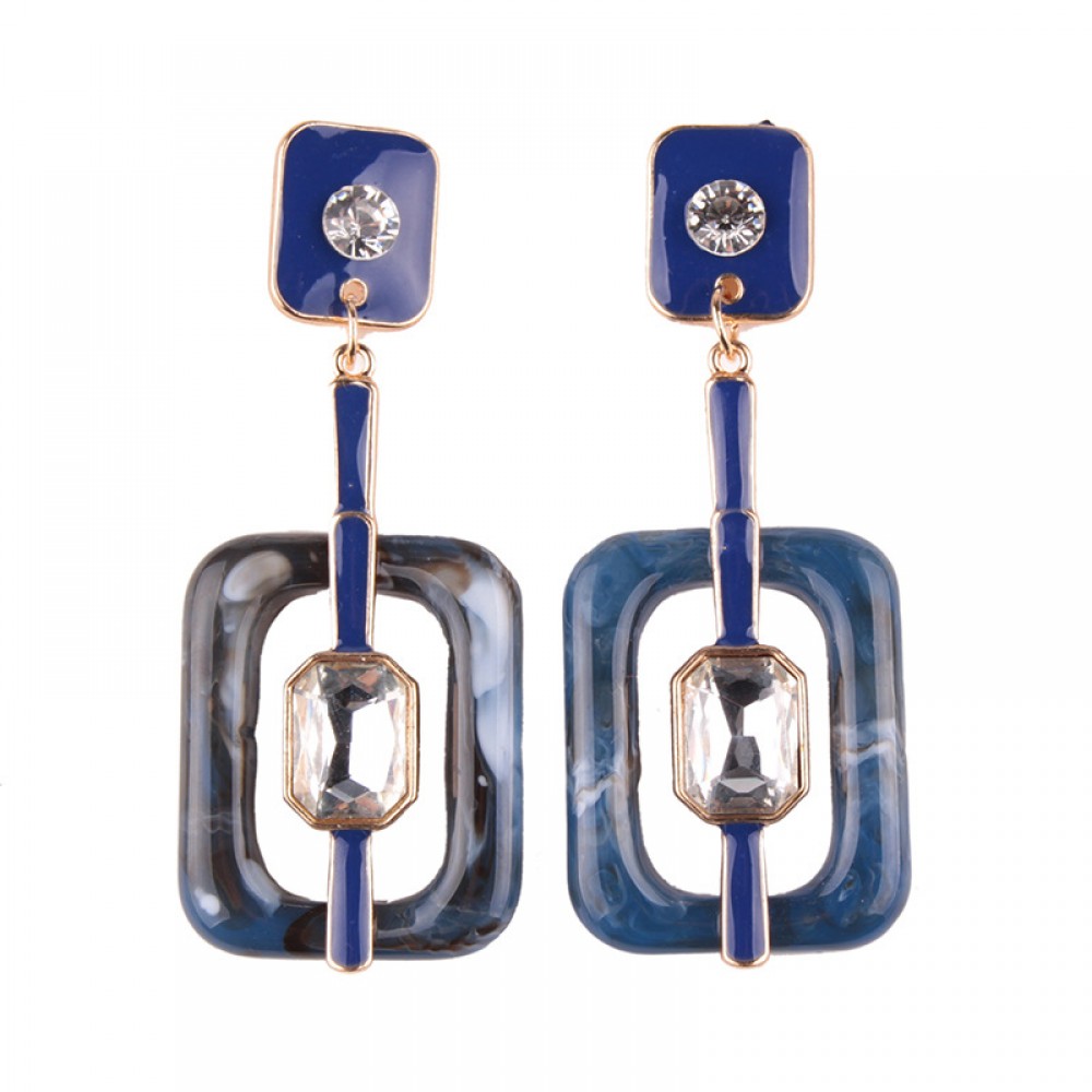 Fashion Earrings Square Shaped Dangle Earrings with Gemstone Unique Women's Earrings Jewelry