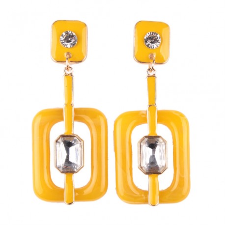 Fashion Earrings Square Shaped Dangle Earrings with Gemstone Unique Women's Earrings Jewelry