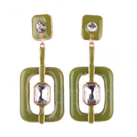 Fashion Earrings Square Shaped Dangle Earrings with Gemstone Unique Women's Earrings Jewelry