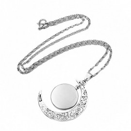 Cosmic Moon Pendant Necklace,12 Constellation Time Gemstone Necklace Silver Half Moon Pendant 