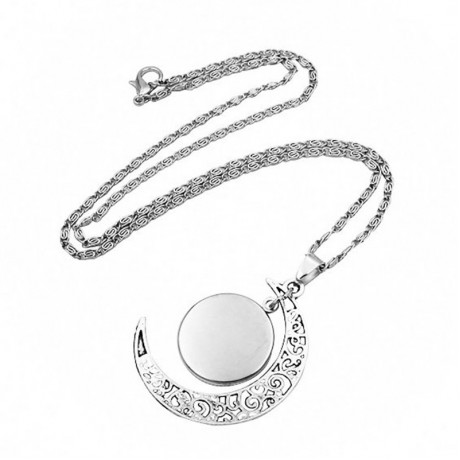 Cosmic Moon Pendant Necklace,12 Constellation Time Gemstone Necklace Silver Half Moon Pendant